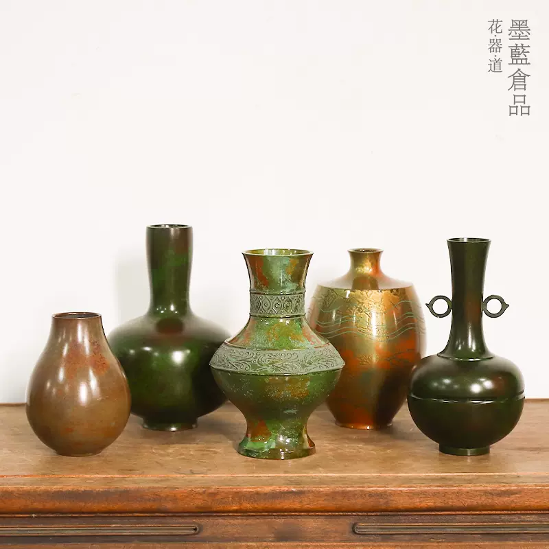 日本进口回流铜器御玄猪日式池坊薄端旧物摆件老物件铜瓶花器器皿-Taobao