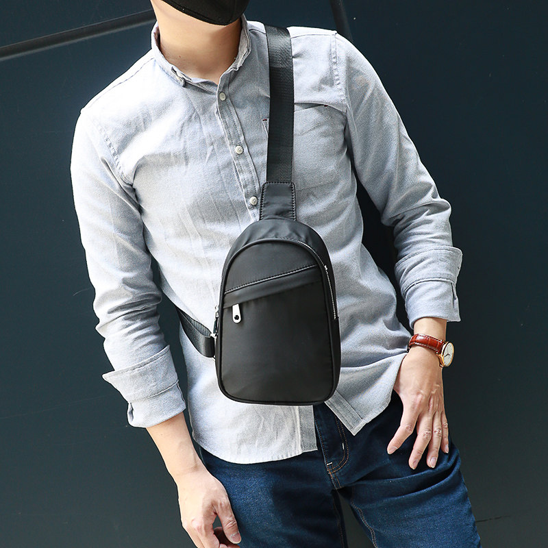 新款纯色商务胸包男 帆布 挎包男胸包尼龙单肩包休闲斜挎牛津布包
