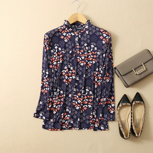 Осенняя двусторонная трикотажная шелковая рубашка, свободный крой, цветочный принт