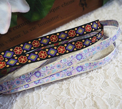 taobao agent A88# a a Victorian cherry blossom embroidered webbing light purple black ribbon 1.2cm 1 meter