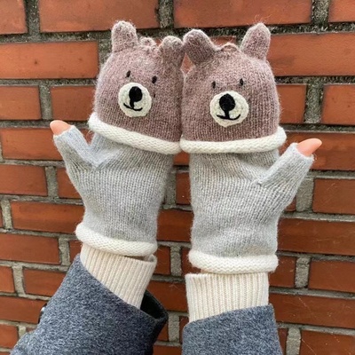 taobao agent Chao Meng!Gift gifts 100%wool small animal three -dimensional knitted gloves cartoon cute half -finger couple
