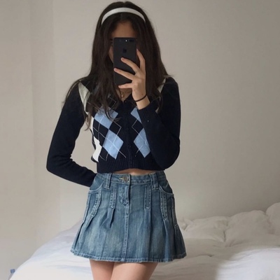 taobao agent Retro sweater, short jacket, cardigan, for girls, V-neckline