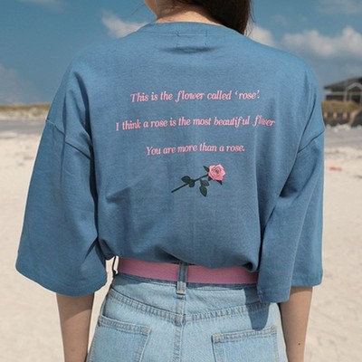 taobao agent Homemade Rose TEE is very beautiful with this pink and blue color ~ short -sleeved Tee Korean college loose T -shirt women
