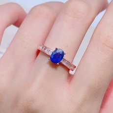 кольцо 天然蓝宝石戒指 925纯银镶嵌简约款宝石指环女可调节