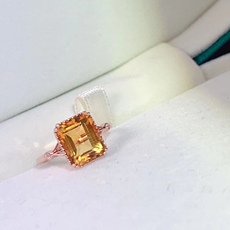 кольцо 天然黄水晶戒指 925纯银镶嵌简约大气款指环女可以调节