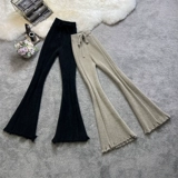 Удерживающие тепло комфортные трикотажные демисезонные штаны, эластичная талия, высокая талия, по фигуре