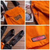 Повседневные брюки подходит для мужчин и женщин, съемные штаны, оранжевый комбинезон, в американском стиле, свободный прямой крой, эффект подтяжки, в корейском стиле