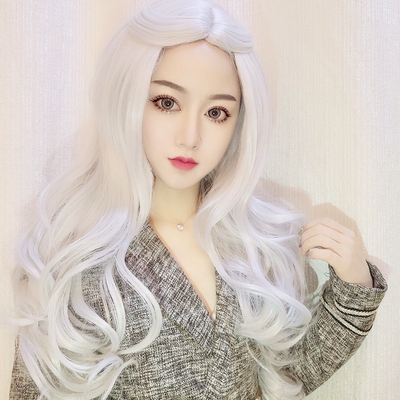 taobao agent Japanese universal silver white wig, helmet, cosplay, curls