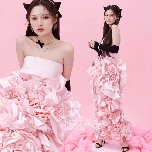 Розовое милое свадебное платье подходит для фотосессий для принцессы, одежда