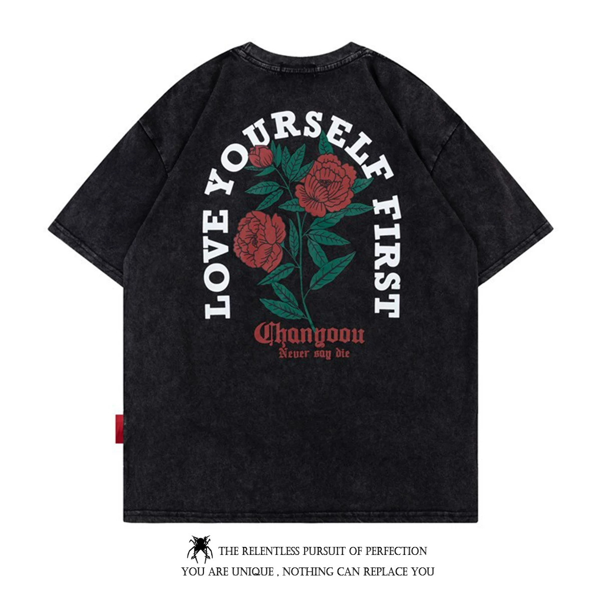 Иностранные виды оригинальные нишевые бренды Diablo rose rose ретро водяной стирки, старый повседневный футболка-лето