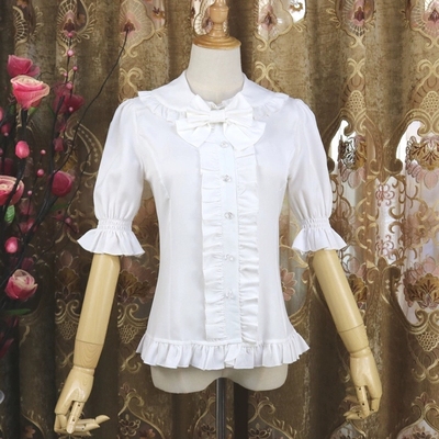 taobao agent Summer shirt, Lolita style, with short sleeve, doll collar