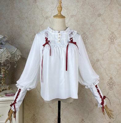 taobao agent Autumn shirt, lace retro colored scarf, top, Lolita style, long sleeve, with sleeve