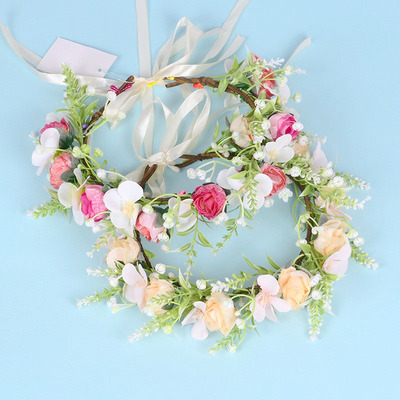 taobao agent Mori Little Rose Ring Fresh Four Petal Flower Head Ring Photography Atmosphere Handicated the Bride's Corolla Fabble Flower Wreath