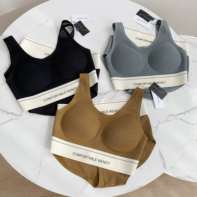 Comfortable tank top, wireless bra, set, underwear, mid rise