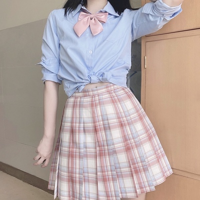 taobao agent Autumn student pleated skirt, Japanese uniform, top, long sleeve, square neckline