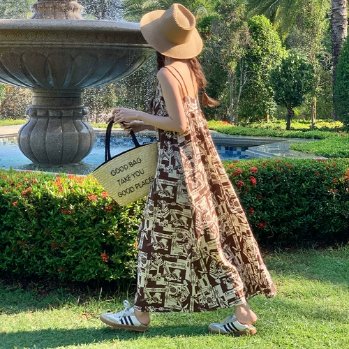 Летняя ретро кофейная весенняя длинная юбка, изысканный стиль