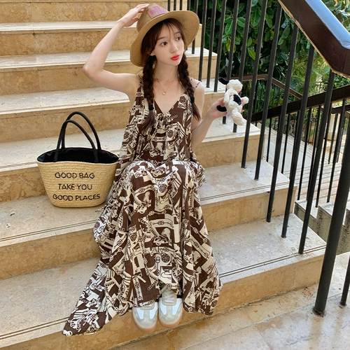 Летняя ретро кофейная весенняя длинная юбка, изысканный стиль