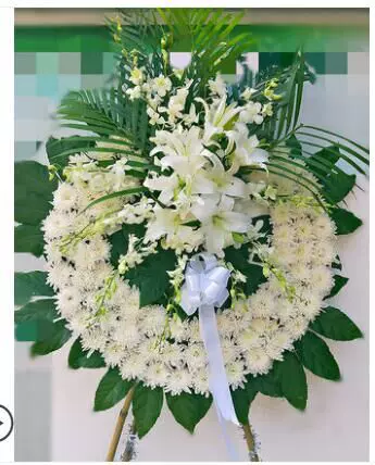 直径约80公分鲜花花圈白菊花造型设计丧事葬礼死人送花同城送花