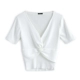 MIUCO gợi cảm cổ chữ V xuyên nút ngắn áo len dệt kim hoang dã T-shirt hàng đầu của phụ nữ mùa hè 2021 phong cách mới - Áo phông