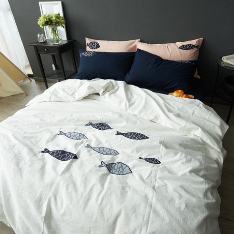 日系纯棉刺子贴布绣水洗棉四件套床单款1.5m1.8米床品可订做床笠