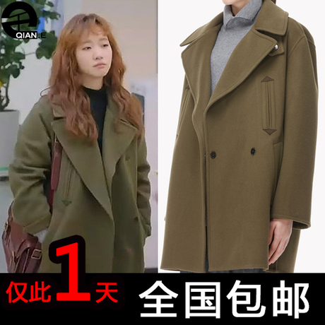2016春奶酪陷阱韩剧金高银洪雪明星同款宽松毛呢外套女大衣中长款