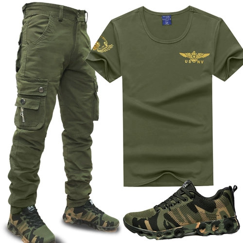 Камуфляжный хлопковый комплект для работы, тонкая футболка с коротким рукавом