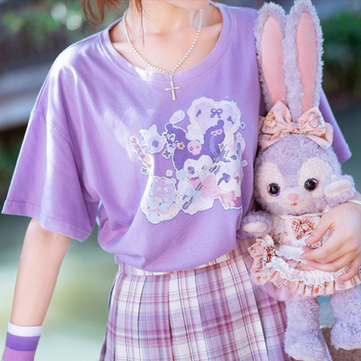 taobao agent Original ● Japanese sweet girl Kuromi's afternoon tea short purple T -shirt Oversizejk girl short sleeves