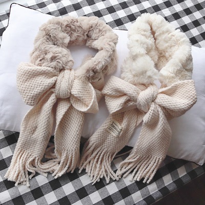taobao agent Two pieces of free shipping ● Soft, glutinous and soft, gentle bow scarf, Japanese autumn and winter elegant girl JK light apricot match