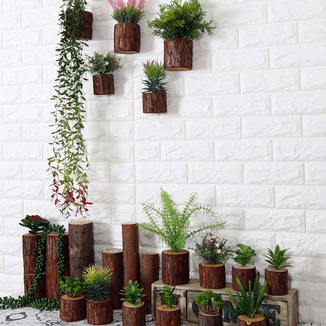 创意简约立体店铺墙上仿真植物挂饰树桩组合背景装饰家居墙饰壁饰