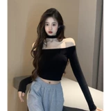 Базовый лонгслив, сексуальная короткая футболка, открытые плечи, осенний, городской стиль