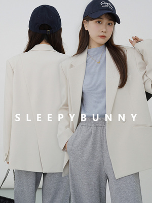 taobao agent Sleeping rabbit high -grade oblique thick style temperament suit single buckle oblique slit loose casual Korean jacket