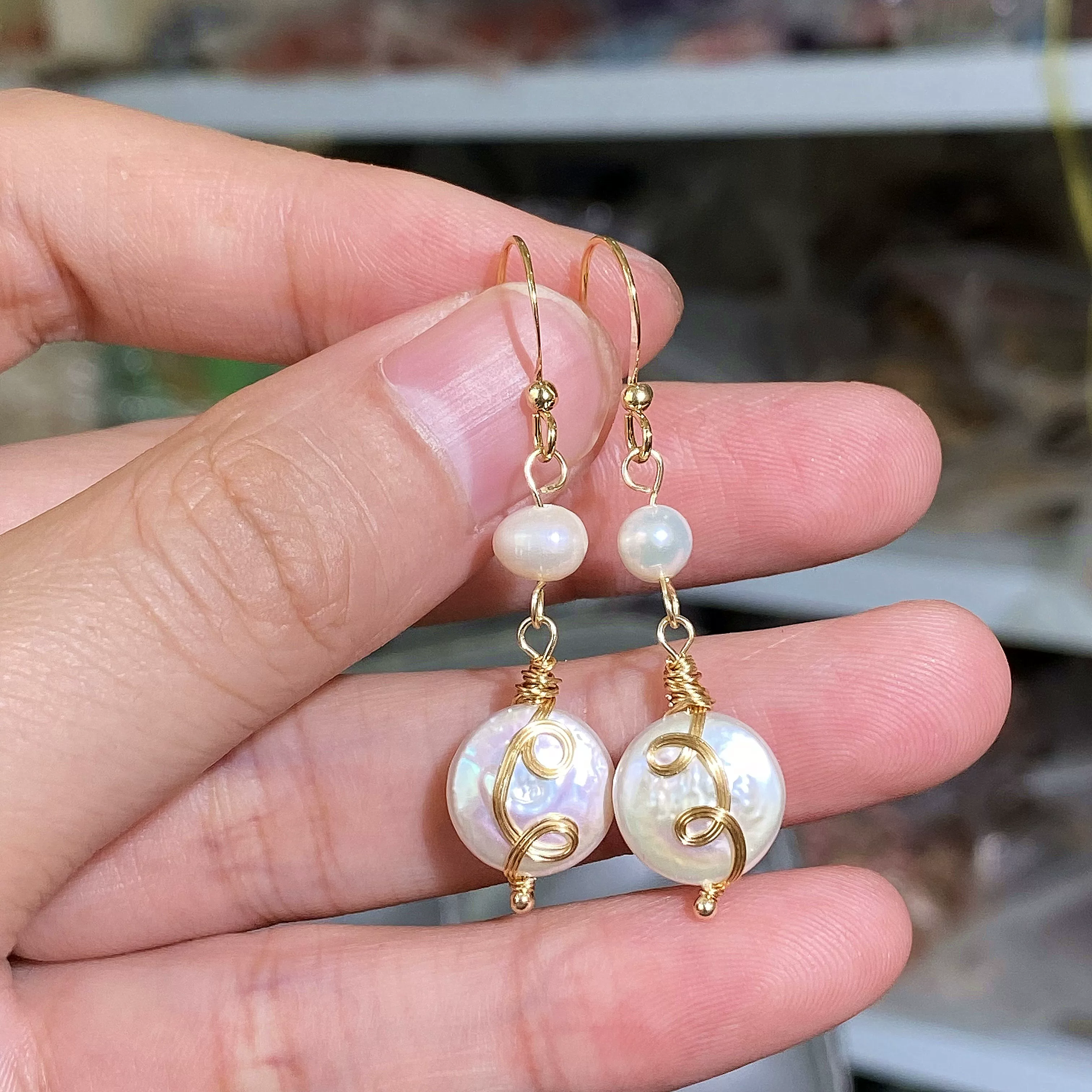 Органические серьги из жемчуга, 14 карат