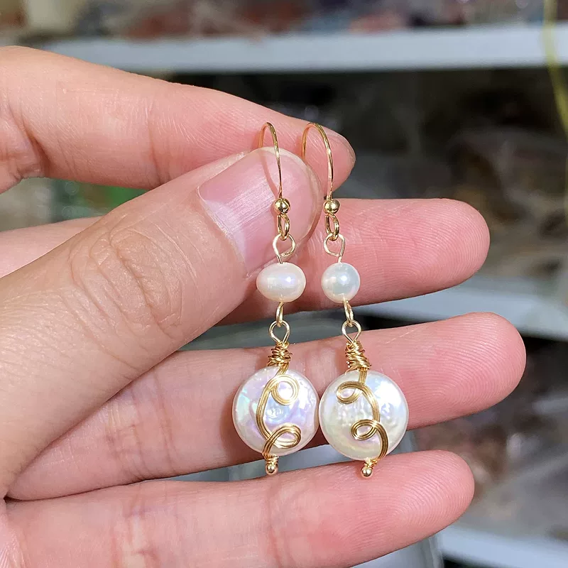 Органические серьги из жемчуга, 14 карат