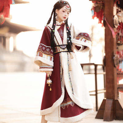 taobao agent Genuine Hanfu, ethnic fleece trench coat, autumn demi-season set, Chinese style, ethnic style