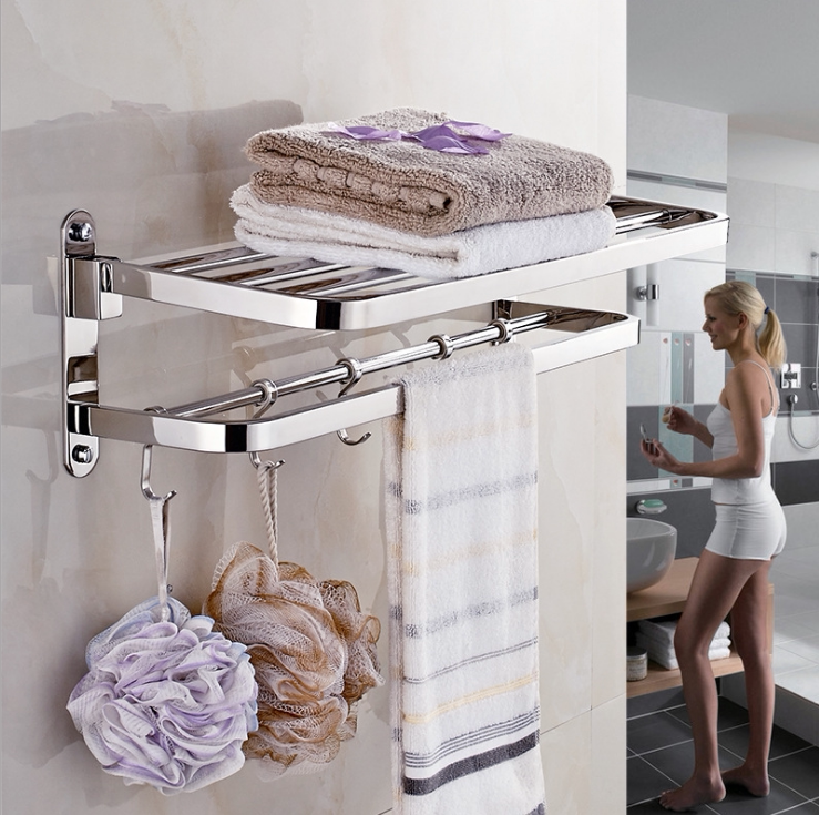 304 stainless steel toilet towel setting rack bathroom hardware wall hanging bath towel thickened folding activity hook