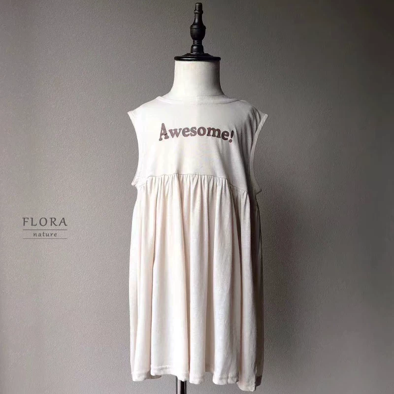 Children's summer beige dress, base long skirt, custom-made