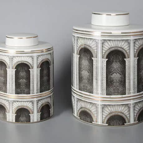 逸品阁现代家饰陶瓷工艺品抽象欧式建筑黑白罐子瓶子软装摆件摆设