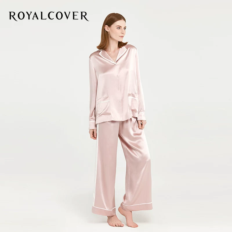 Пижама весна-осень из шелка с лоскутами ROYCACOVER/ROYALCOVER для женщин, рубашка с длинными рукавами, которую можно носить как удобную домашнюю одежду