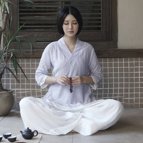 民国古良 2017春季新品日常改良汉服中式交领上衣女 禅意茶人服