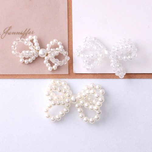 Ретро плетеные стеклянные аксессуары из жемчуга с бантиком, серьги, заколка для волос, ожерелье