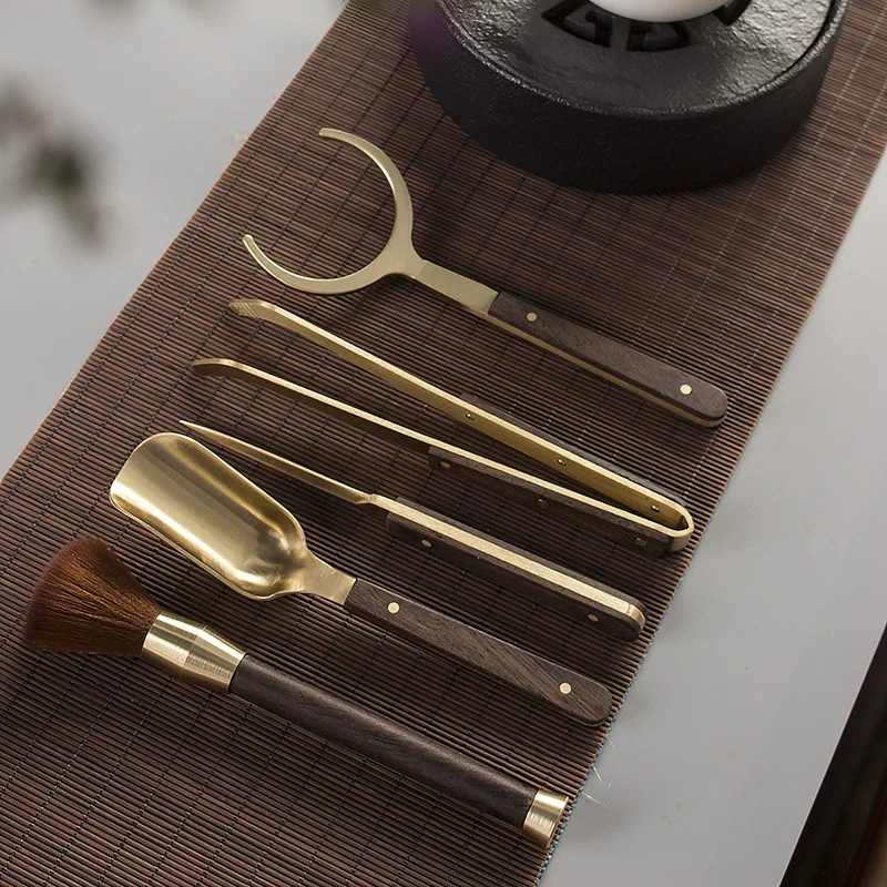 Sandalwood Tea Ceremony 6 A gentleman spare parts Bronze Real Wooden Tea Clatfunction Pen Cup Cup Toburt Pear and Bamboo Five Set
