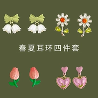 Зеленые серьги, летние милые расширенные универсальные клипсы, широкая цветовая палитра, орхидея, в цветочек, без проколов ушей, изысканный стиль