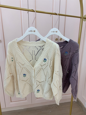 taobao agent Demi-season spring retro knitted cardigan, fitted, V-neckline