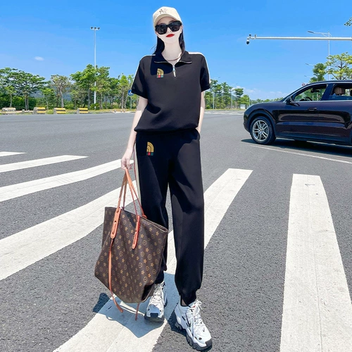 Элитный летний спортивный костюм, комплект, 2024 года, в западном стиле, короткий рукав, оверсайз