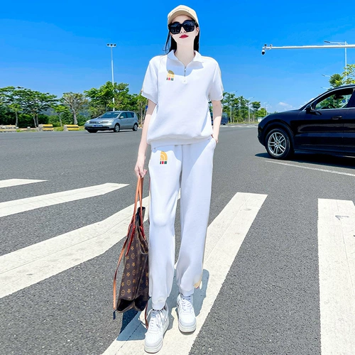 Элитный летний спортивный костюм, комплект, 2024 года, в западном стиле, короткий рукав, оверсайз