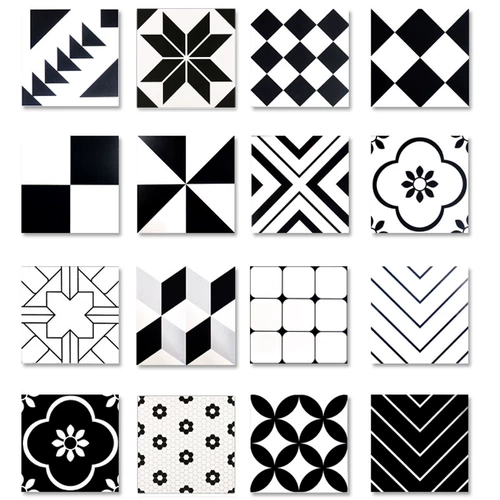 Северная черно -белая геометрическая маленькая плитка 300x300 кухонная стена плитка искусство цветочная пленка плитка туалетная плитка балкон