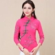 Miễn phí vận chuyển ba phần tư tay áo thêu áo thun của phụ nữ mùa xuân mỏng mảnh mai áo thun cotton đáy áo sơ mi cổ đứng cộng với kích thước áo cánh của phụ nữ - Áo phông