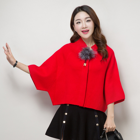 敬酒服短款披肩斗篷孕妇装秋冬宽松短外套小披风婚礼新娘装红色