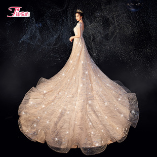 main wedding dress 2019 bridal gown winter luxury small tail star forest super-fairy dream