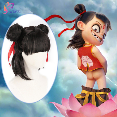 taobao agent Fenny Nezha's devil's devil's descendant Nezha young version of the styling double ball head black cos wig